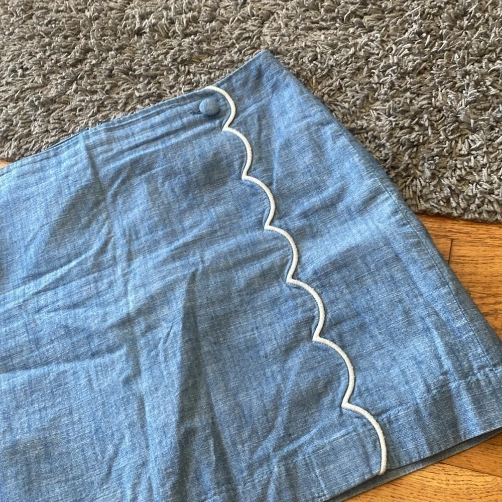 J. Crew Scalloped Chambray Blue Skirt Size 10